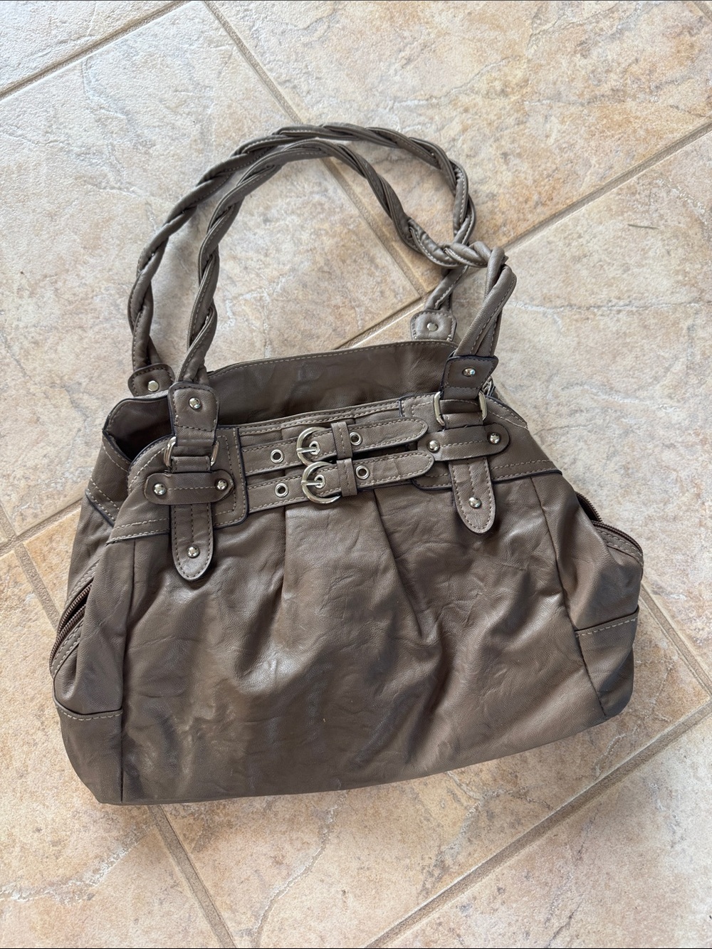 Rosetti Braided-Handle Shoulder Bag in Taupe